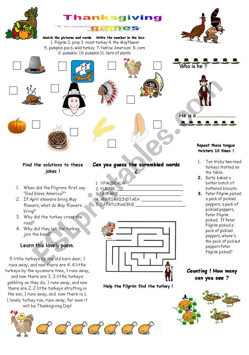 thanksgiving games worksheet