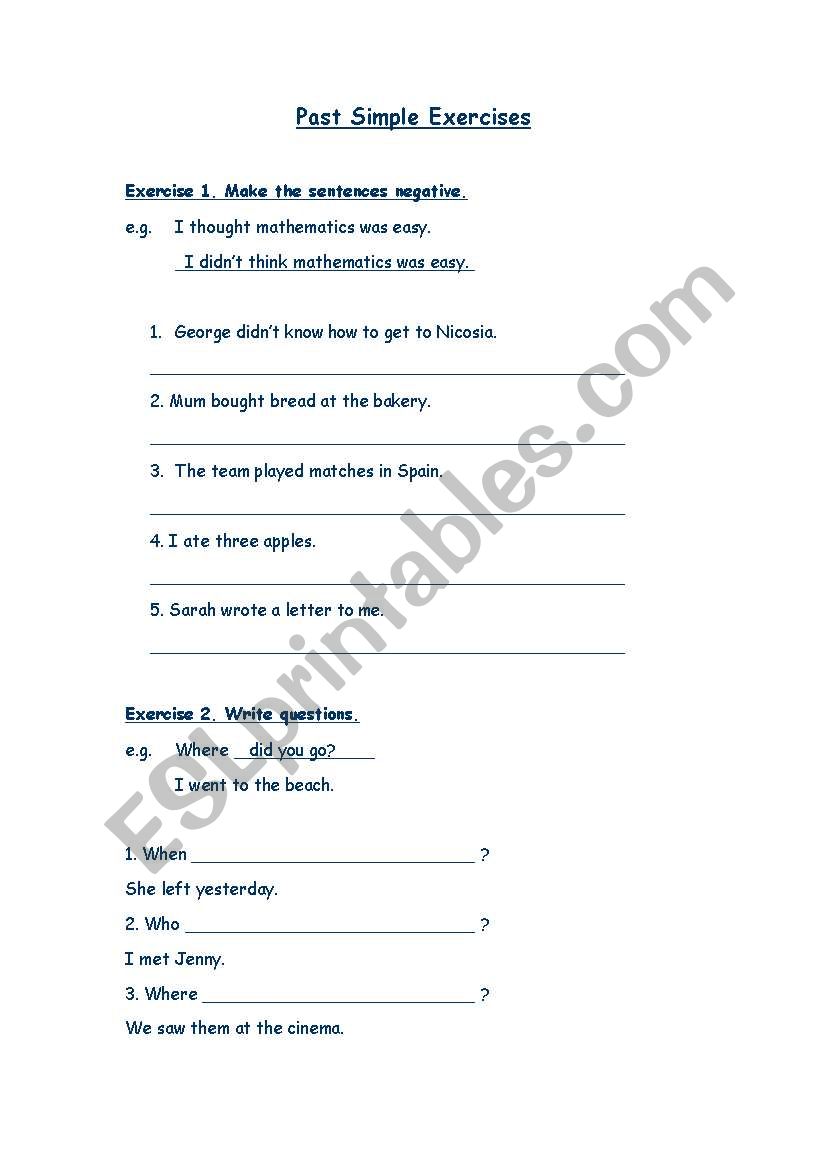 Past Simple exercises worksheet