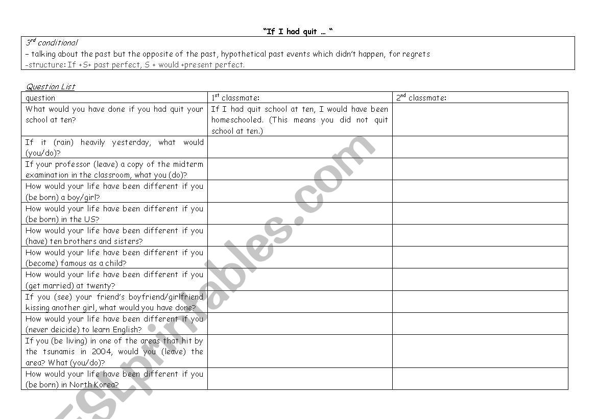 3rd conditional questions worksheet