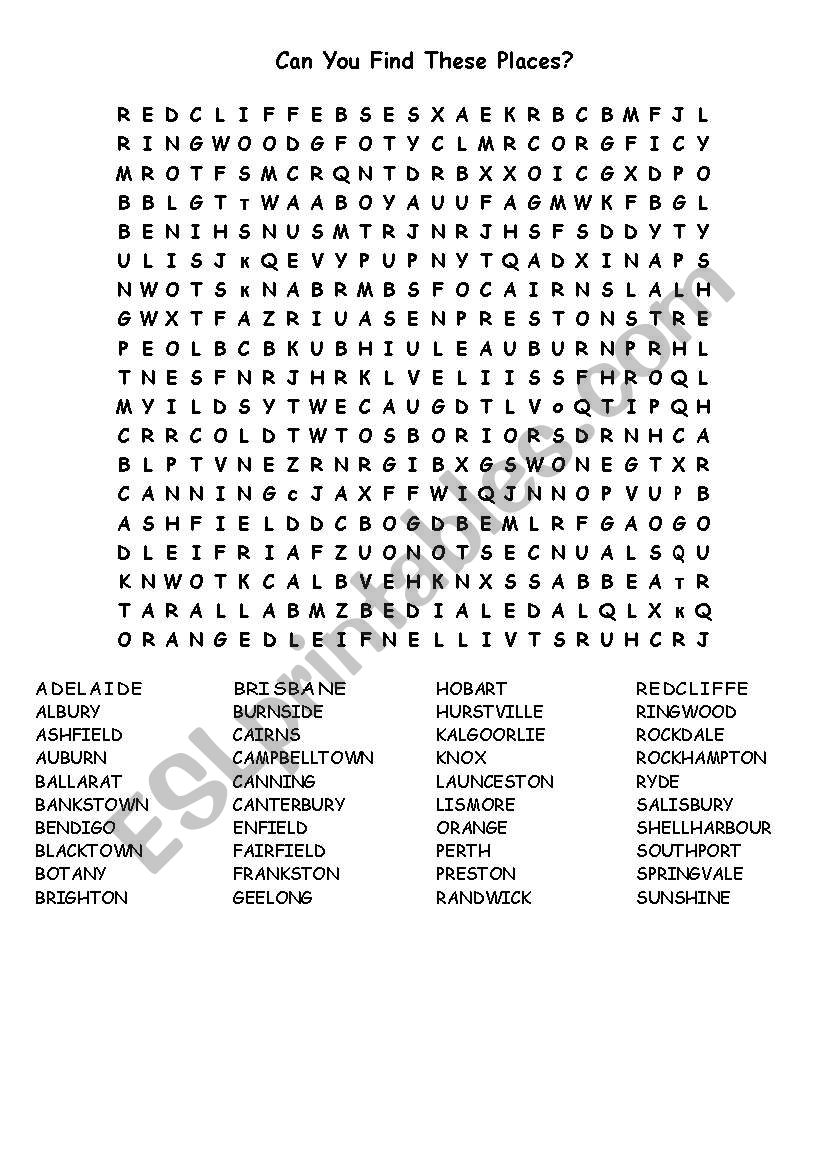 Australia Word Search worksheet