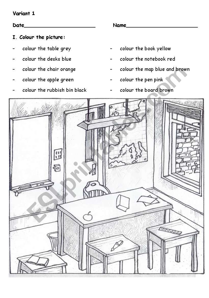 Colours Test worksheet