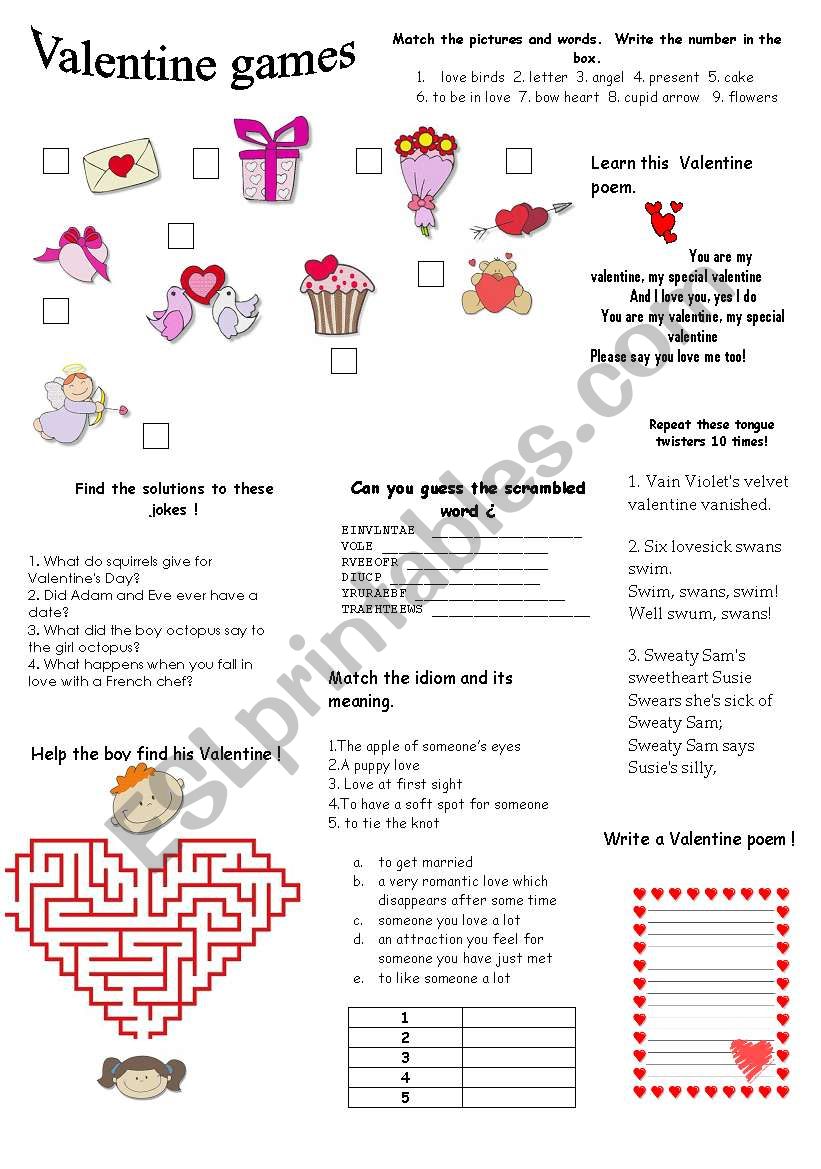 valentine games worksheet