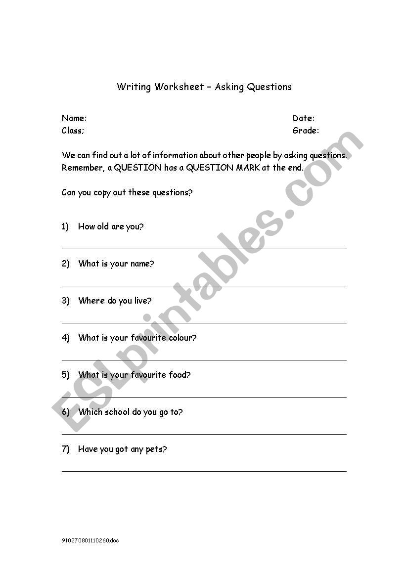 Asking Questions worksheet