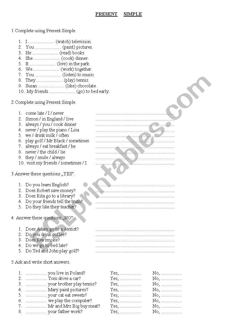 Present Simple  -  exercises worksheet