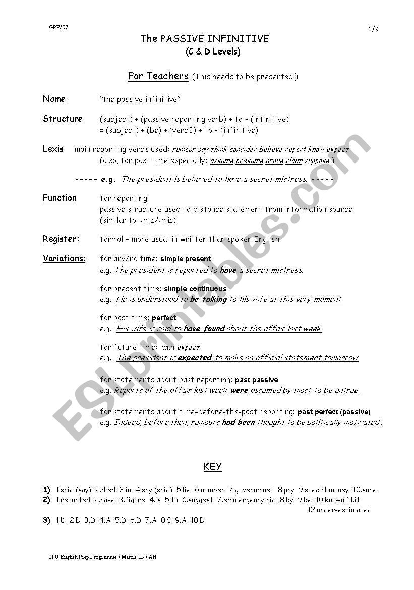 the passive infinitive worksheet