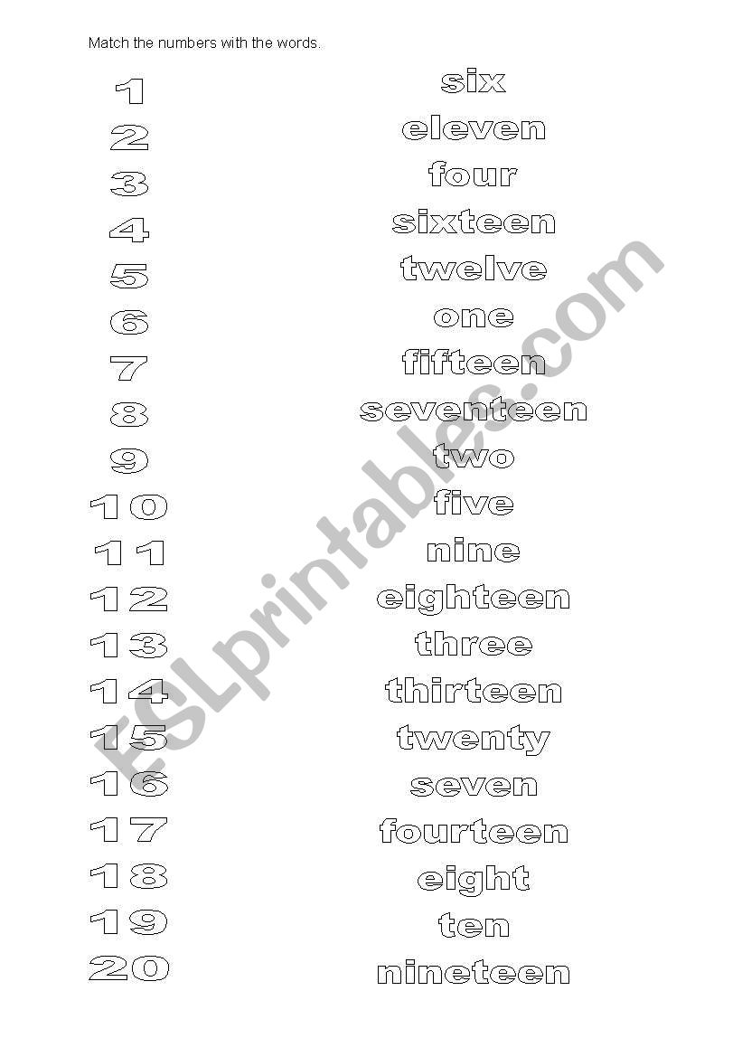 numbers worksheet