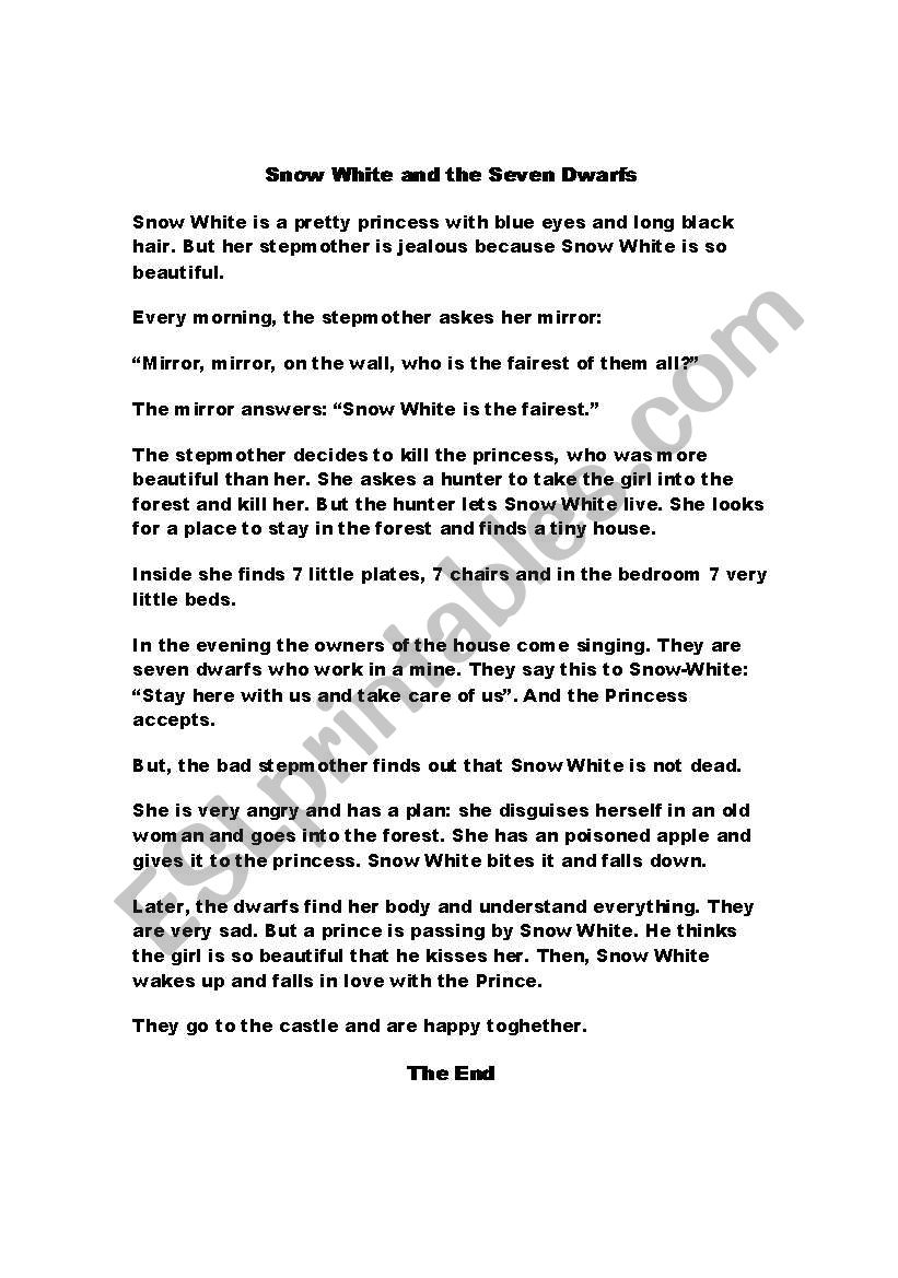 Snow White reading worksheet