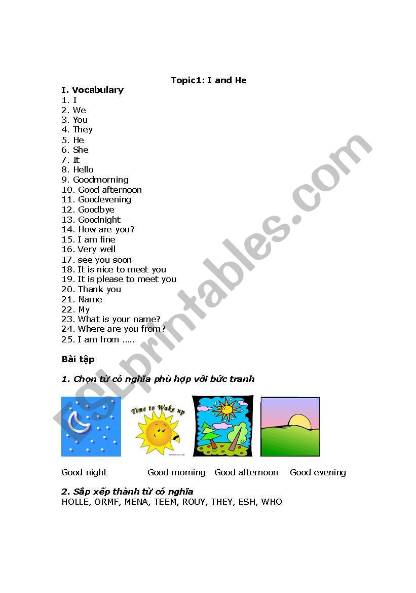 Greeting worksheet