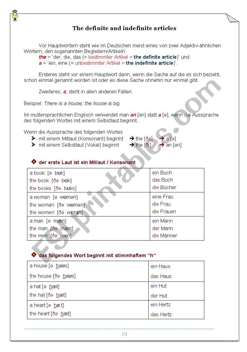The definite and indefinite articles for Germans