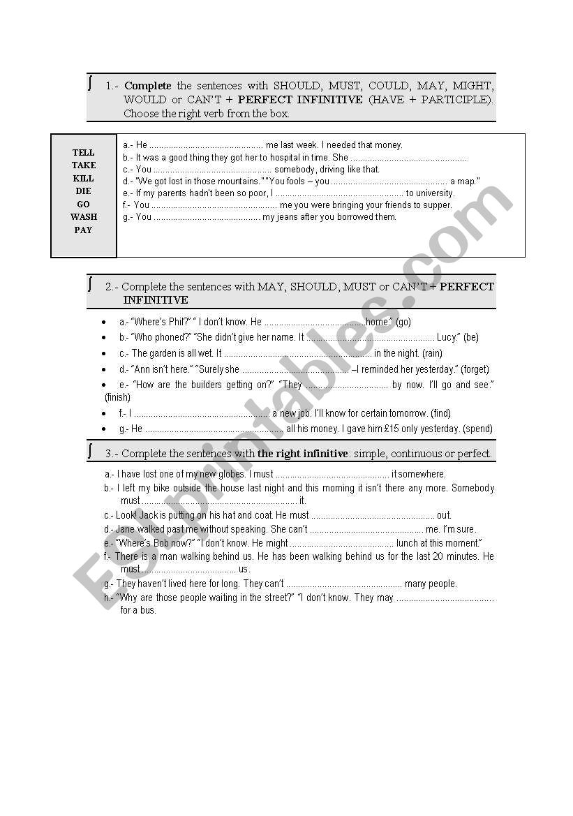 Modals and Perfect Modals worksheet