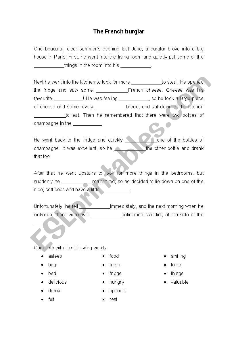 The French Burglar worksheet