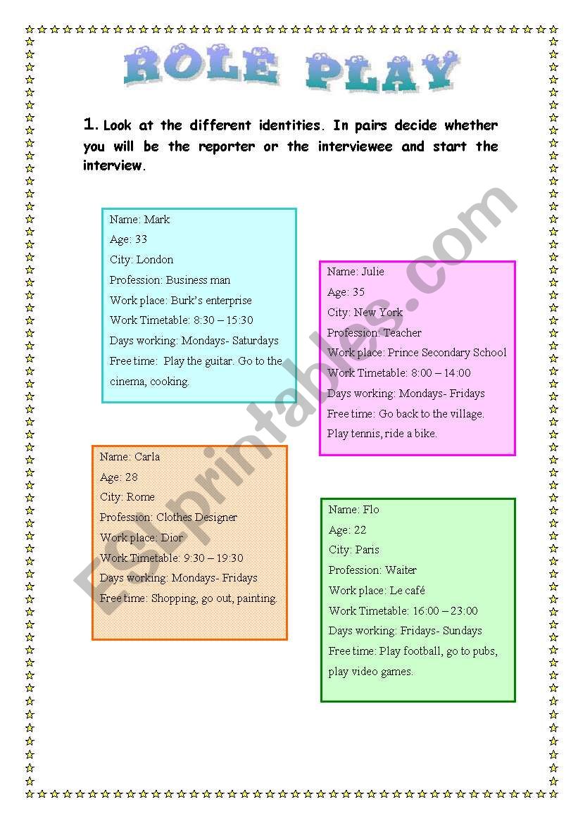 Interview role play worksheet