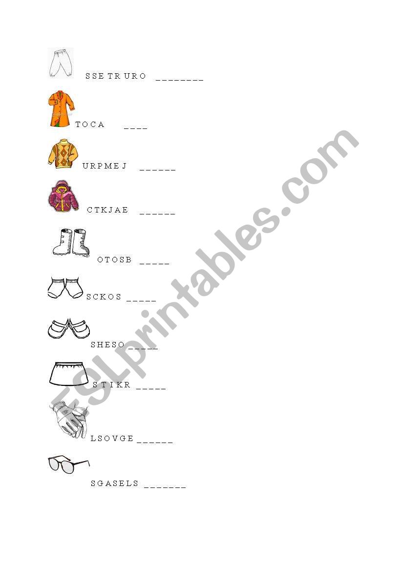 clothes worksheet