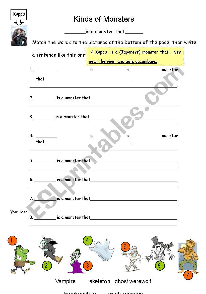 Kinds of Monsters worksheet