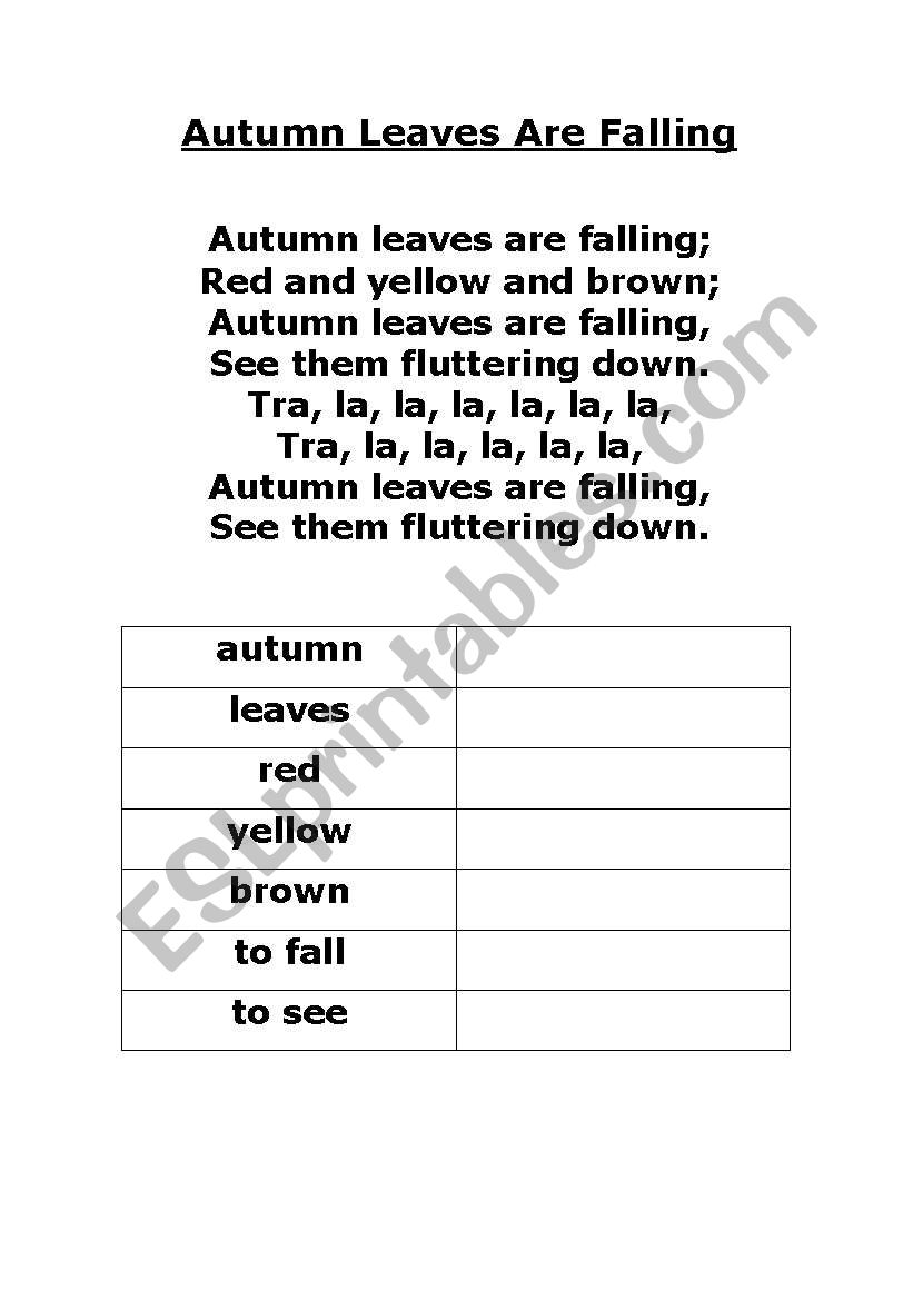 Autumn Leaves worksheet