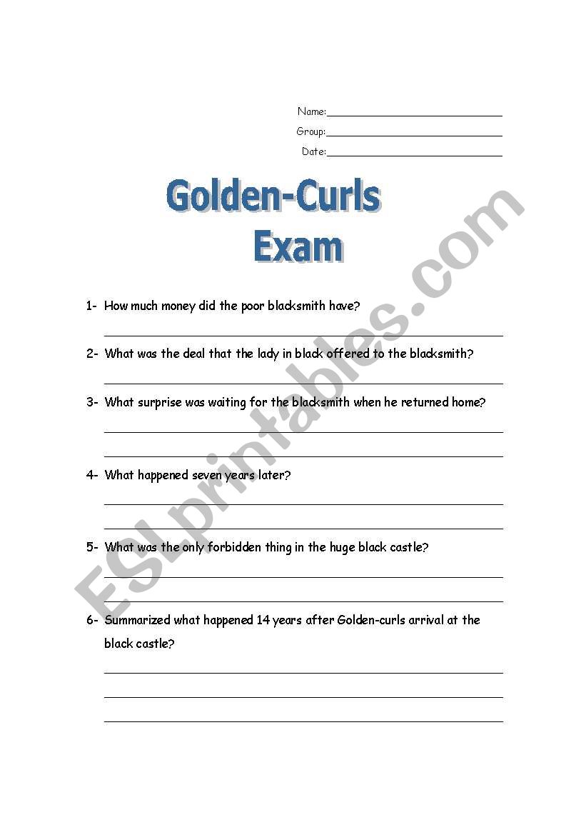 Exam for Golden-Curls worksheet