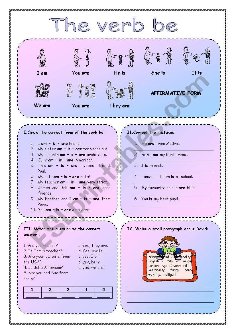 the verb be worksheet