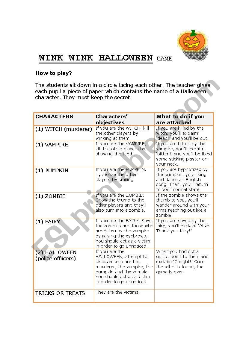 HALLOWEEN GAME worksheet