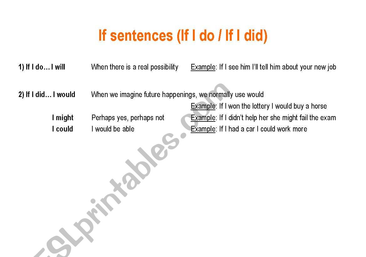 If sentences worksheet