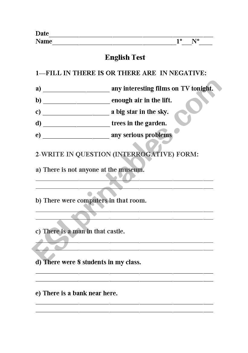There To Be worksheet