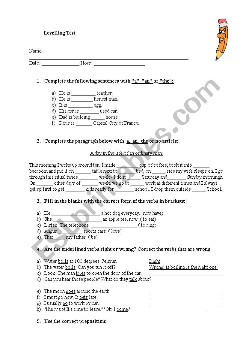 LEVELING TEST - GRAMMAR worksheet