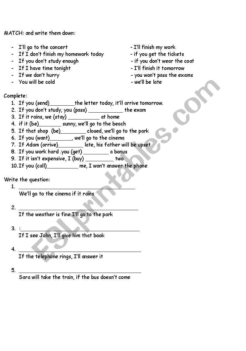 first conditional! worksheet