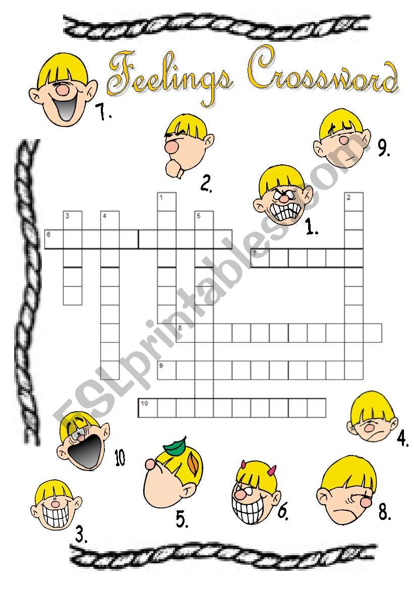 Feelings Crossword Puzzle B/W version Included! +  Answer Key