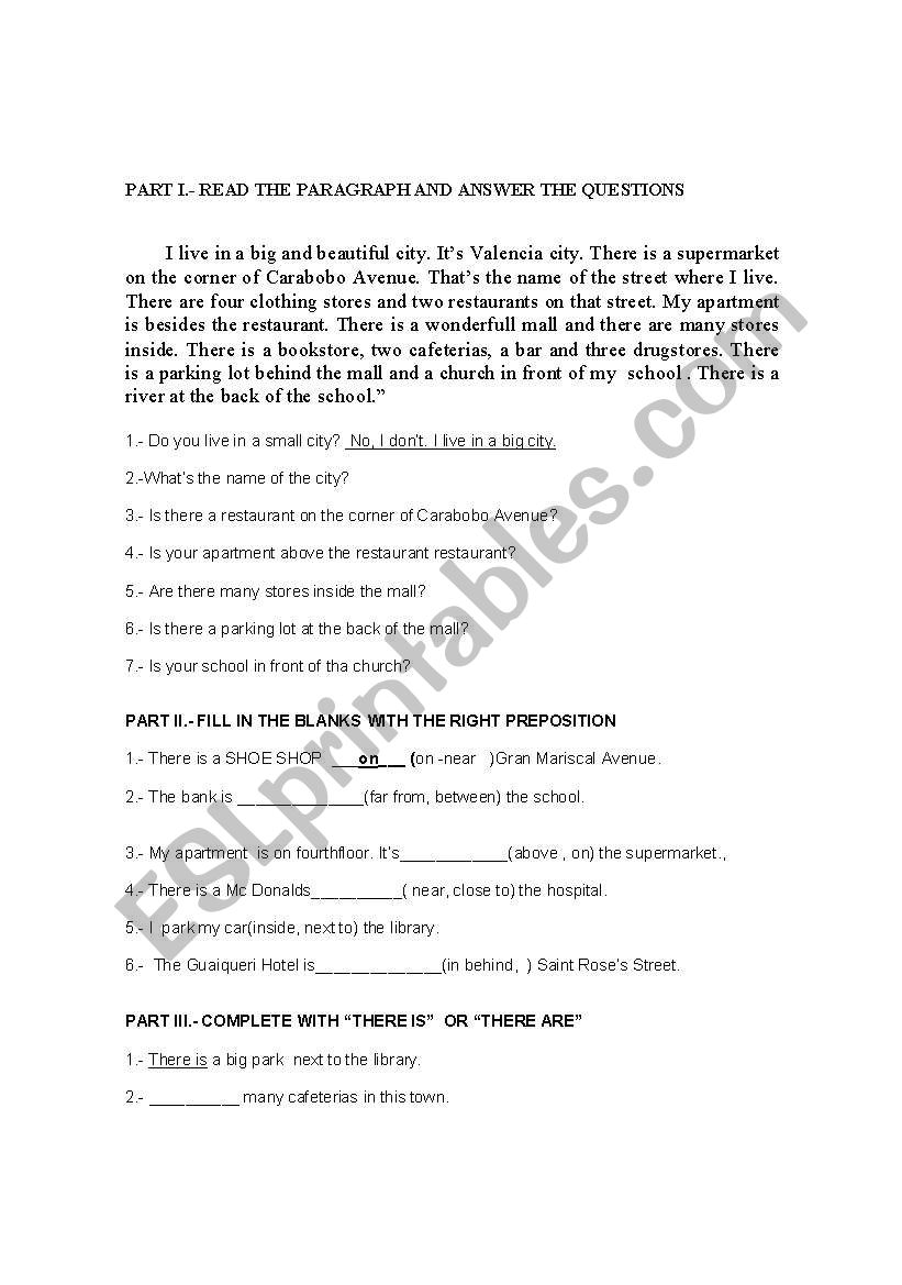 Locations of place worksheet