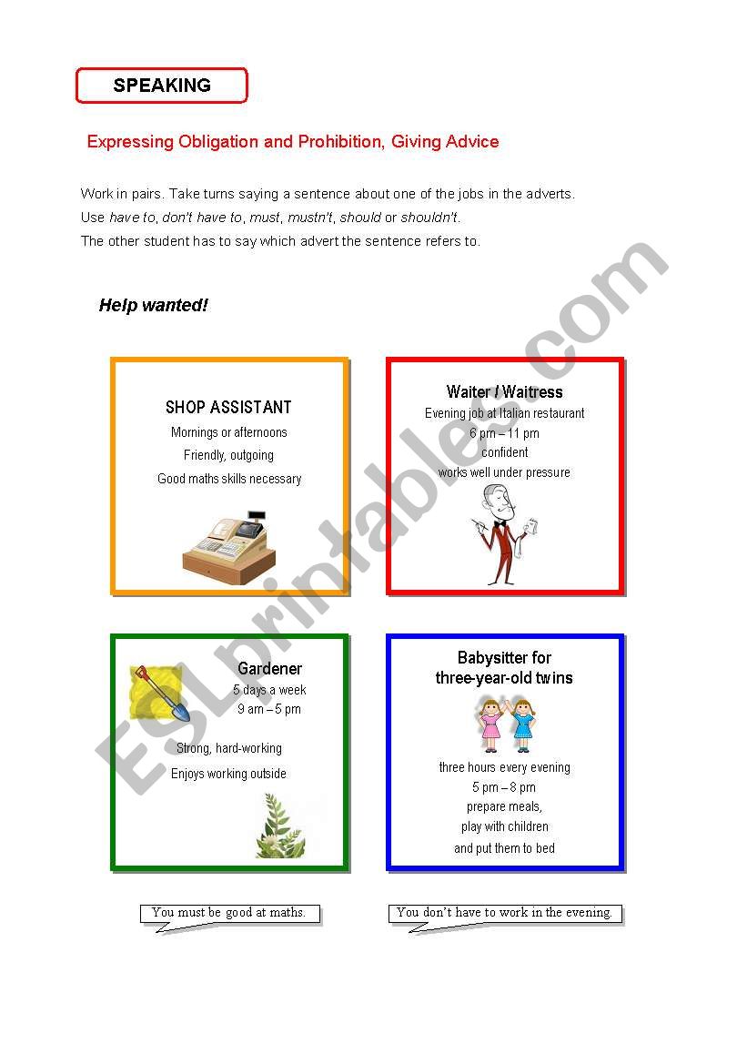 speaking - modal verbs worksheet