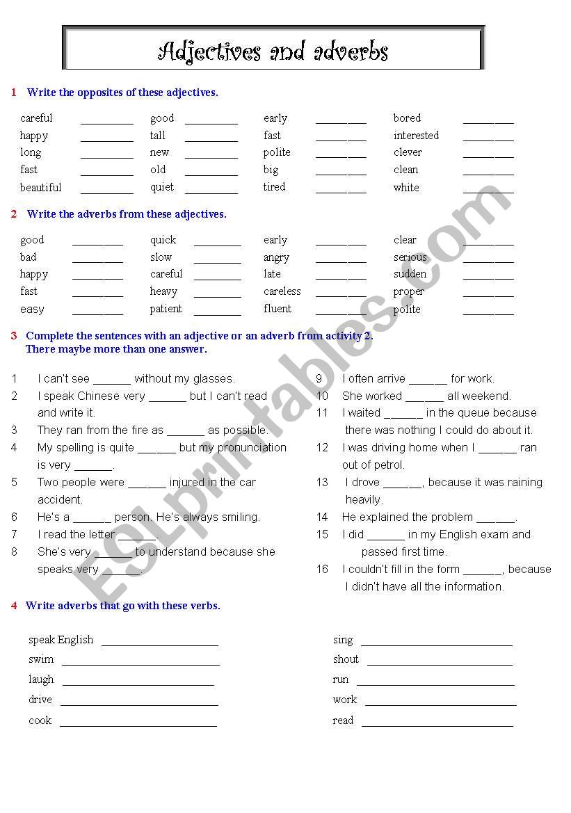 adjectives and adverbs worksheet