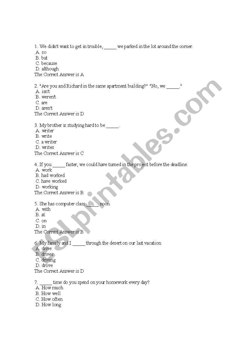 English Test worksheet