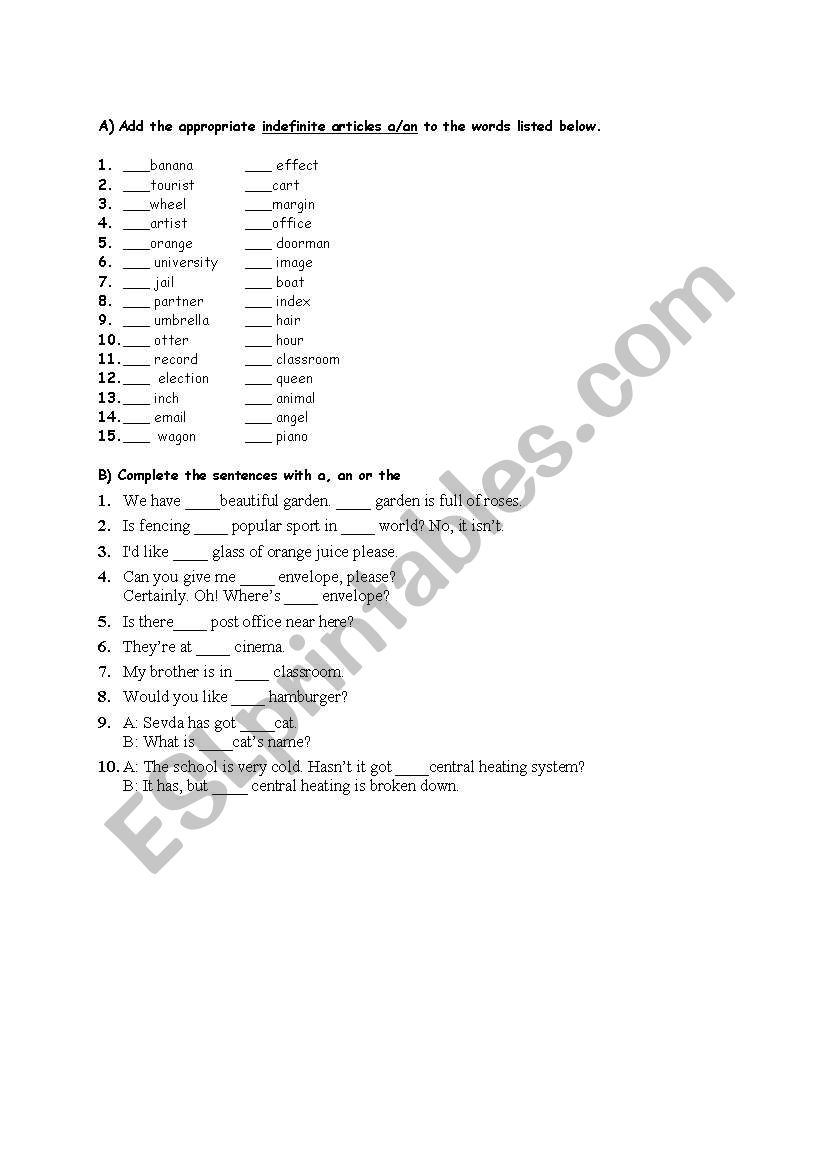 article worksheet