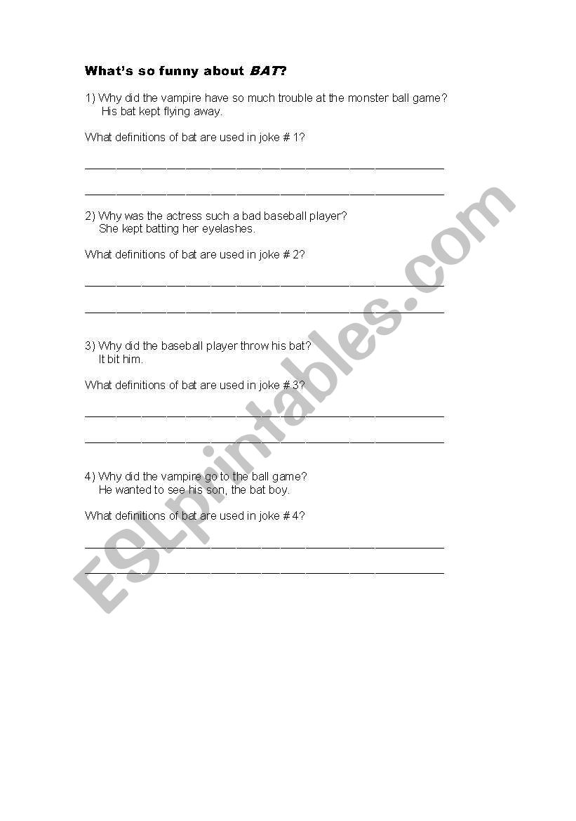 Bat-homonym worksheet