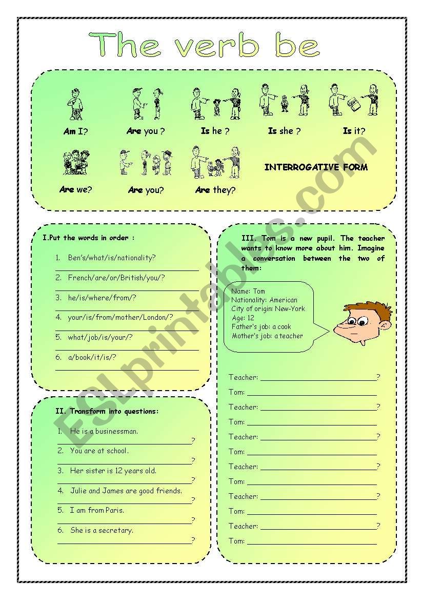 the verb be worksheet