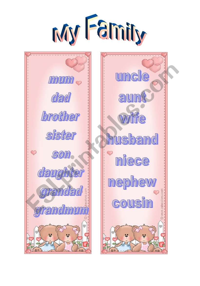 FAMILY BOOKMARKS worksheet