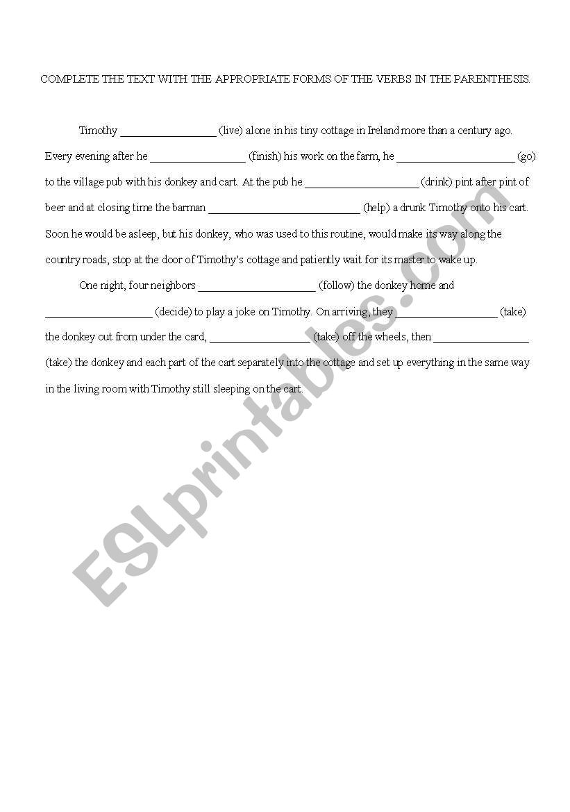 Past Tense Fill-In worksheet