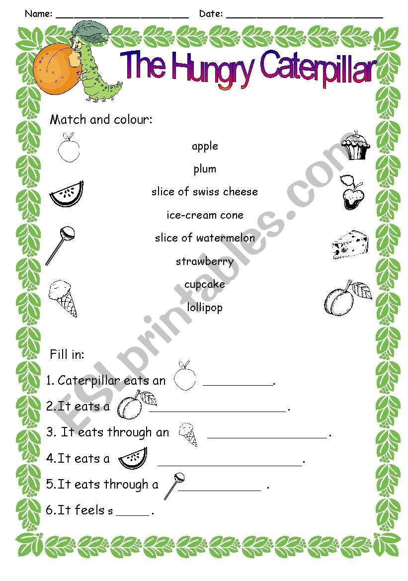 The Hungry Caterpillar worksheet