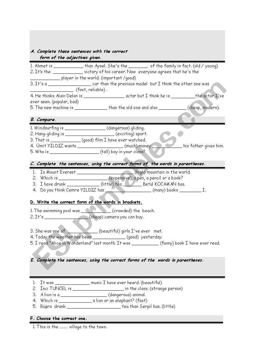 comperative and superlative worksheet