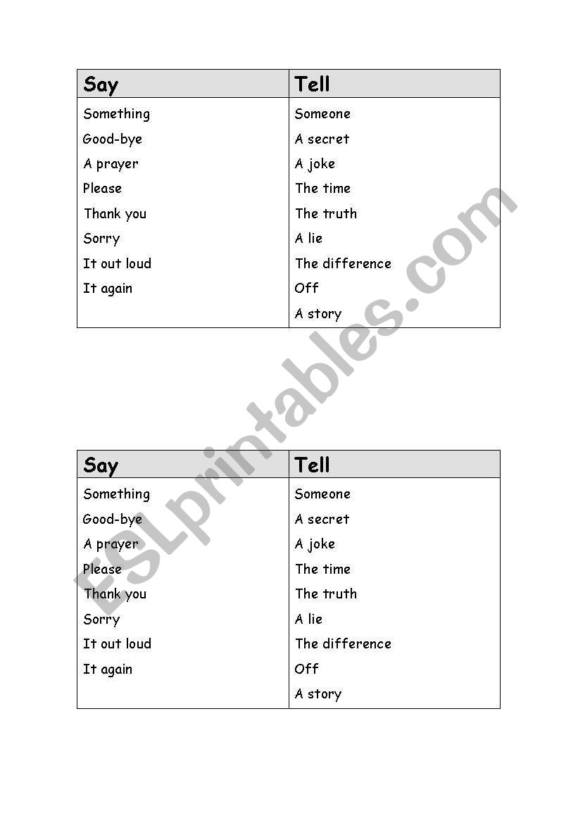 Say or Tell worksheet