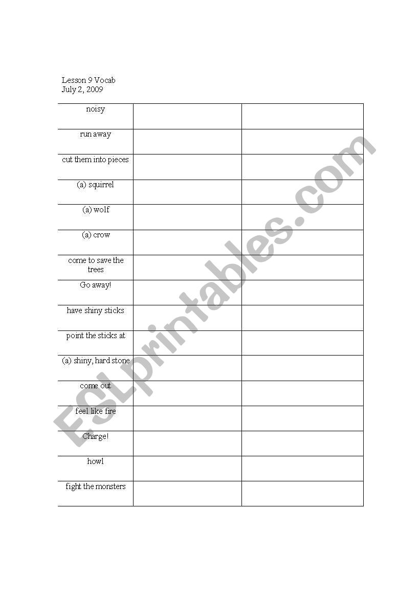 Vocab worksheet