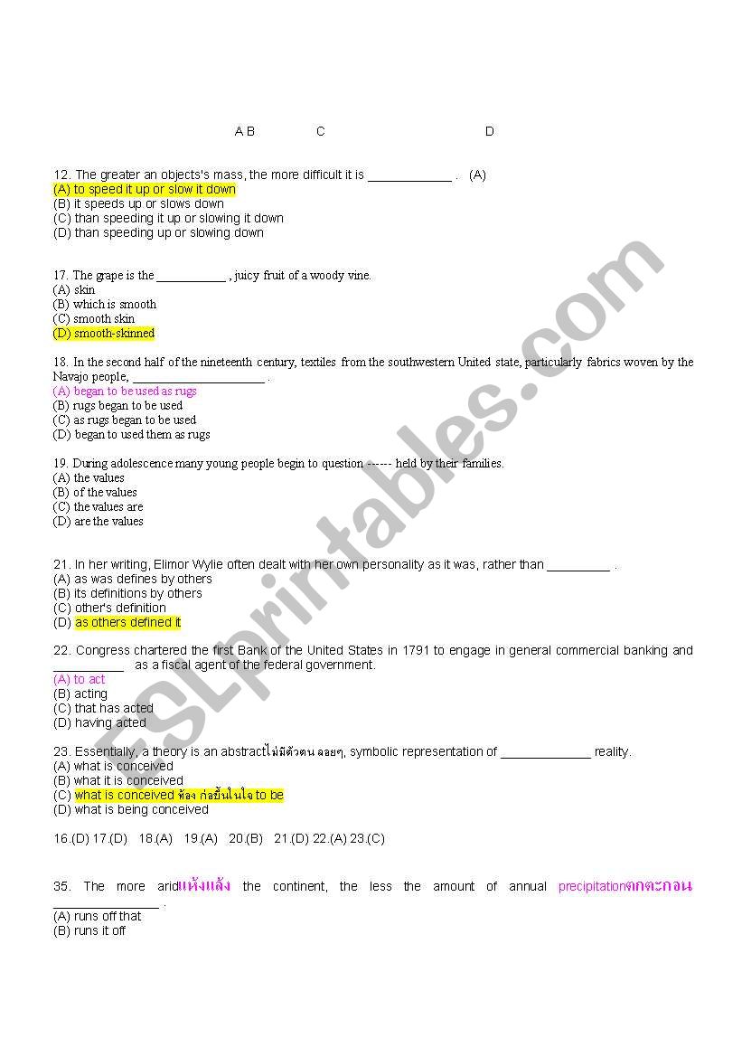 brief for toeic worksheet