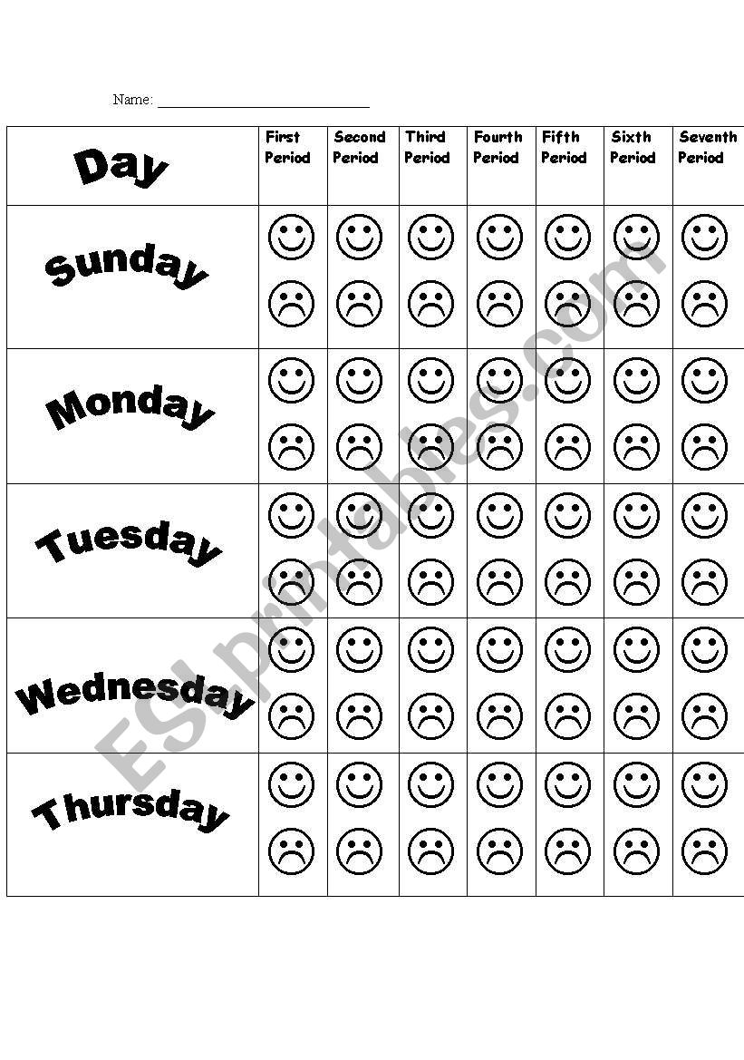 Beheviour target chart worksheet