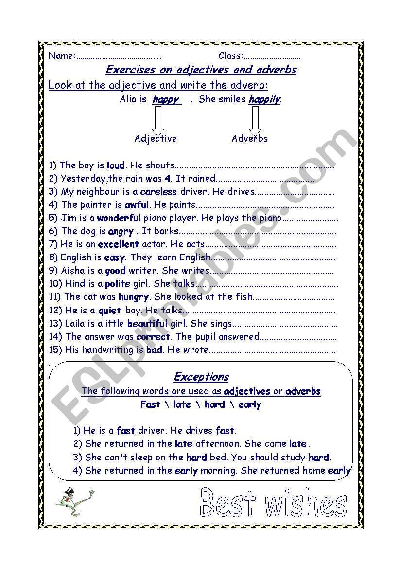 Adjectives and adverbs worksheet