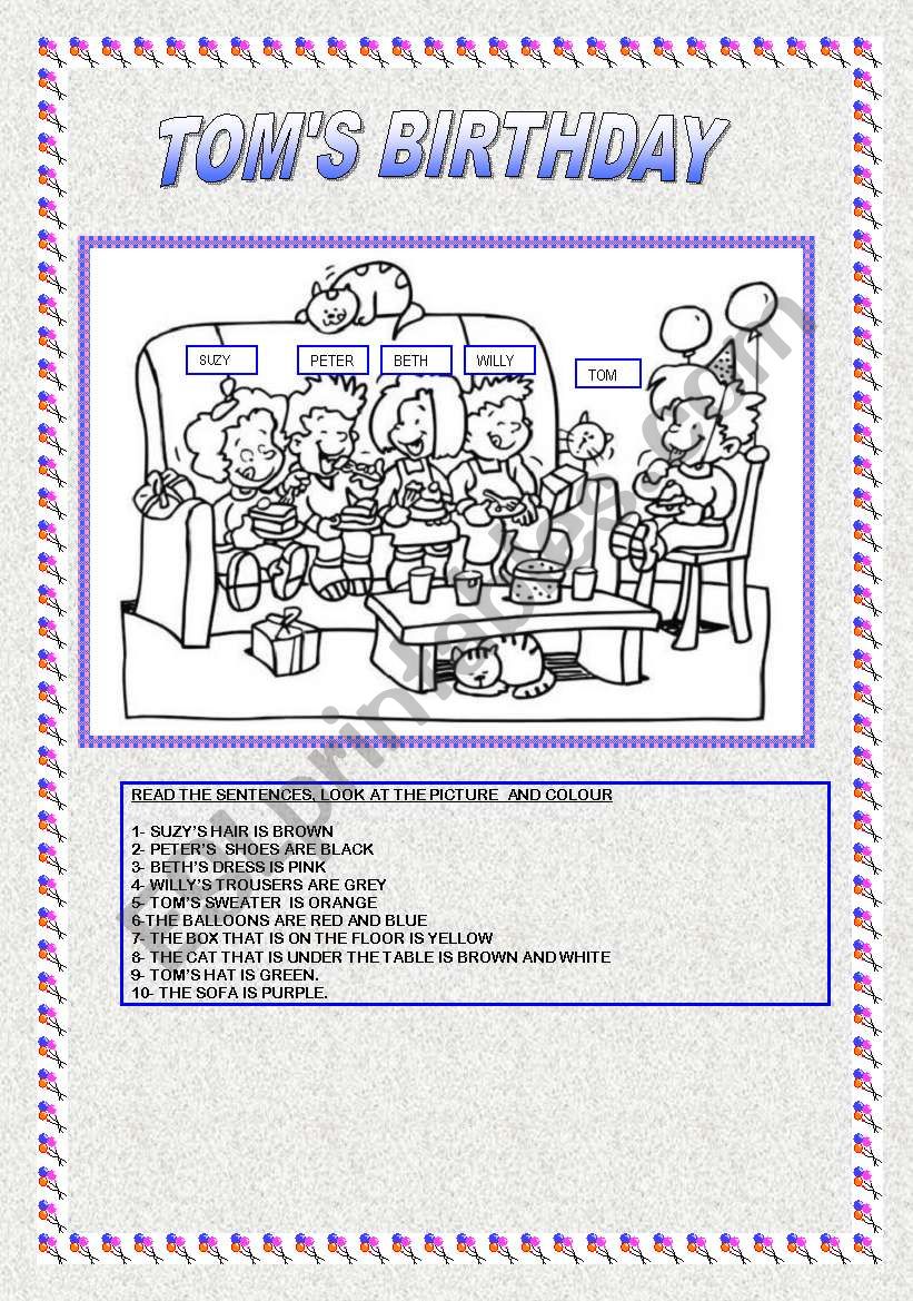 TOMS BIRTHDAY worksheet