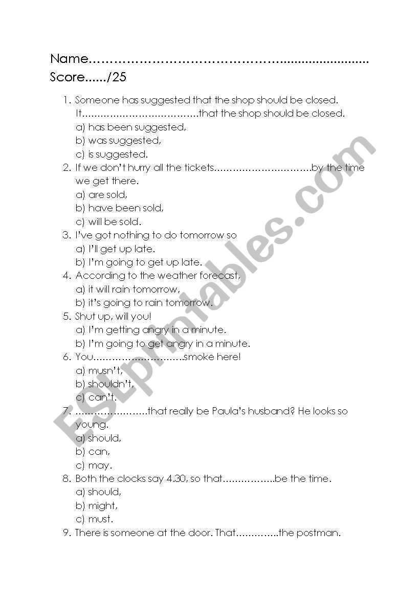 English grammar quiz worksheet