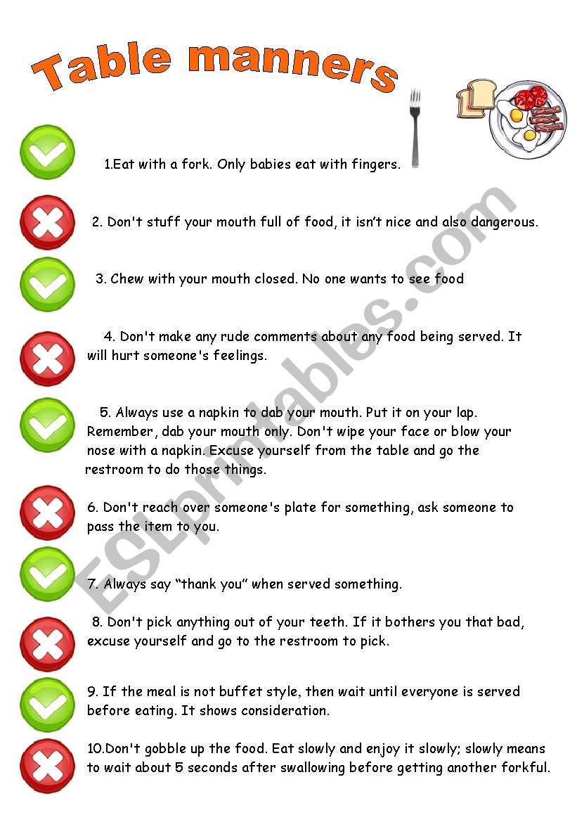 TABLE MANNERS - RULES worksheet