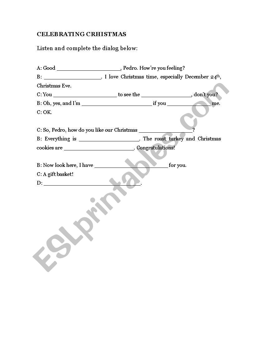 CELEBRATING CRHISTMAS worksheet