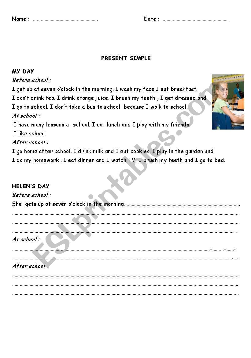 present simple/daily routines worksheet