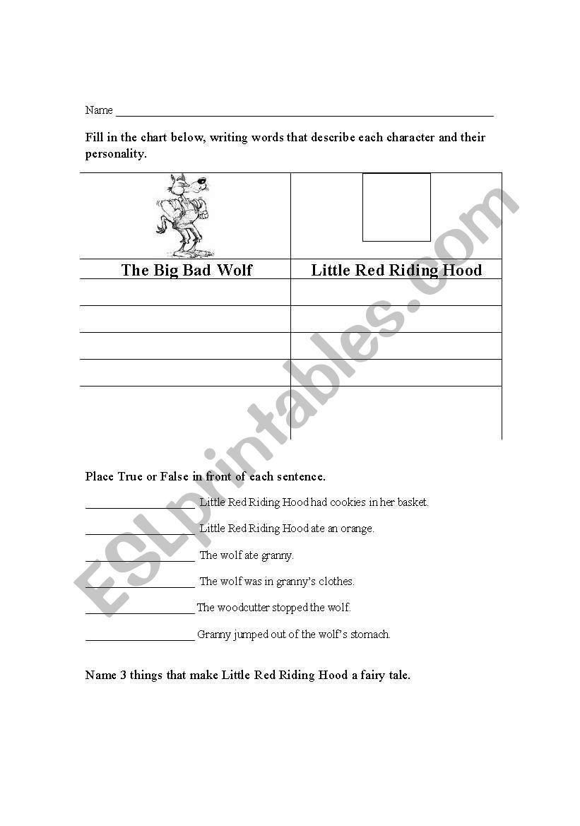 Little Red Riding Hood worksheet