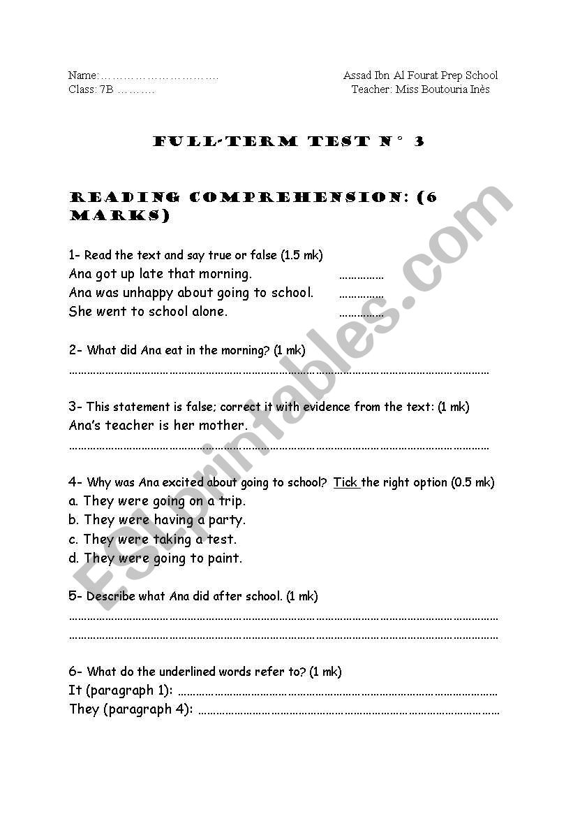 Listening test worksheet